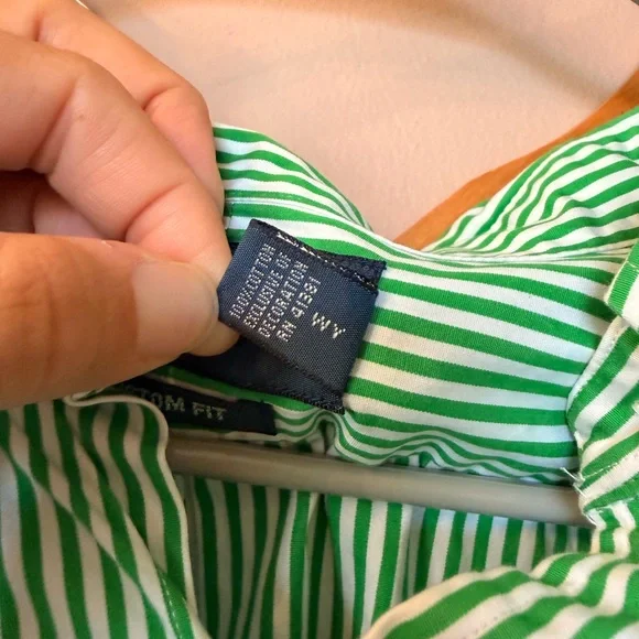 Ralph Lauren Men's Green and White Striped Shirt - Picture 8 of 9